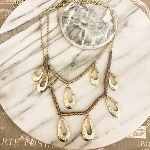 New York & Company Textured Metal Statement Necklace | Layered‎ Chains Beaded